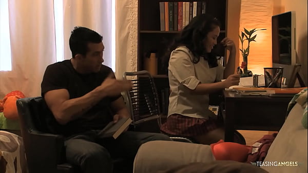 Babe in uniform gives her teacher a blowjob before having rough sex